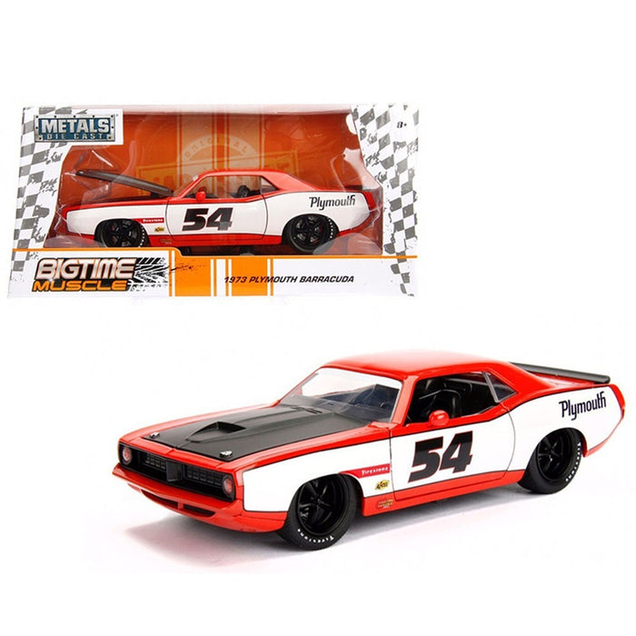 1973 Plymouth Barracuda - Orange and White - Bigtime Muscle - Jada 1/24 - 99086 - Passion Diecast 