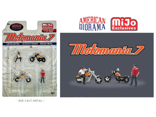 Motomania 7 Chopper Biker Set - 4 pieces Diecast - American Diorama - 1/64 - AD-76520 MJ Passion Diecast