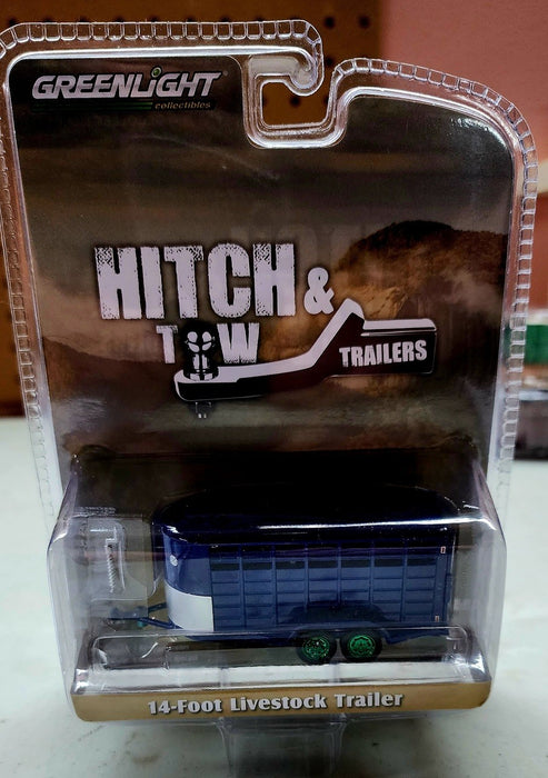 GreenMachine 14' Livestock Trailer in Dark Blue - Hitch & Tow Trailers - Hobby Exclusive - 1/64 Greenlight - 30425GR