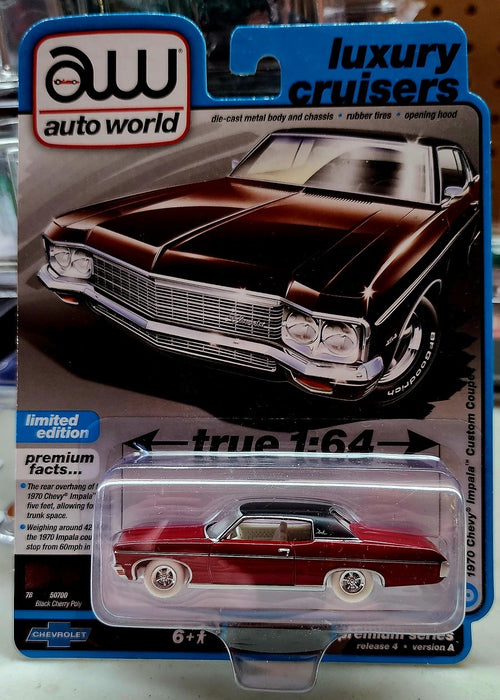 CHASE CAR 1970 Chevrolet Impala in Black Cherry with Flat Black Vinyl Roof - Auto World - 1/64 - AWSP118 AGR Passion Diecast