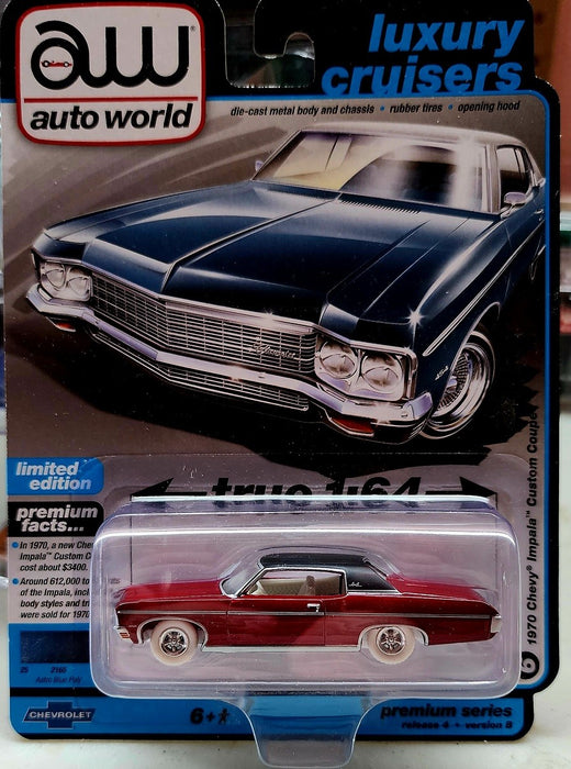 CHASE CAR 1970 Chevrolet Impala Lowrider in Astro Blue with Flat White Vinyl Roof - Auto World - 1/64 - AWSP118 BGR