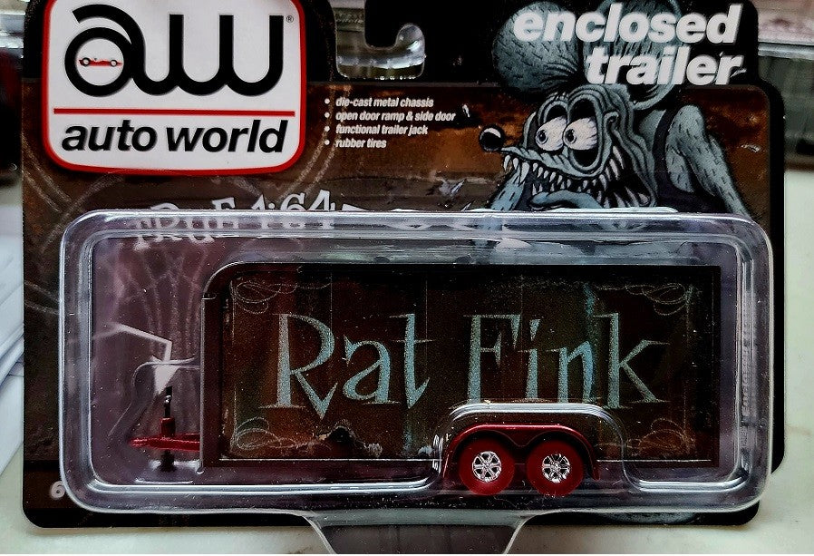 CHASE CAR Rat Fink - Enclosed Trailer in Gun Metal Flatz with Rat Rod Graphics - Auto World - 1/64 - AWSP119GR