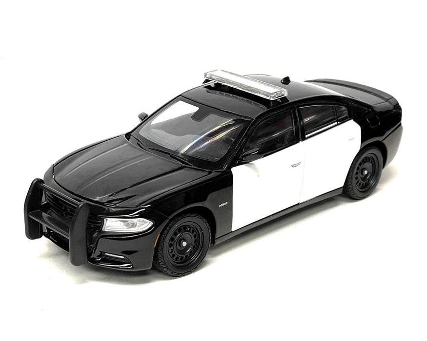 2016 Dodge Charger R/T Police Pursuit (Plain Black & White Two-Tone) MiJo Exclusives - Welly 1/24 - 24079P WBKWH