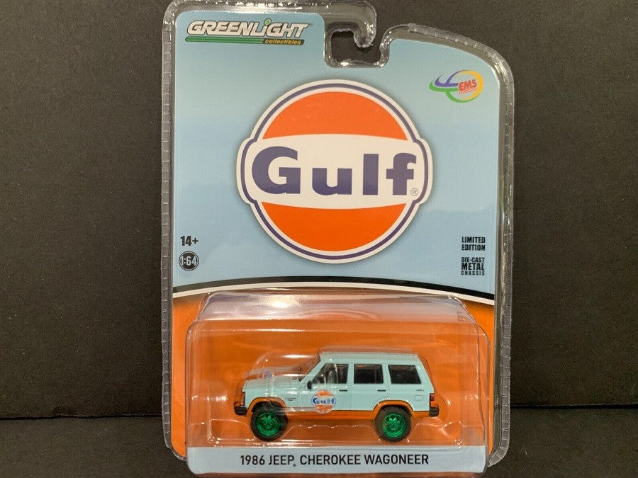 GreenMachine Indonesia Exclusive 1986 Jeep Cherokee Wagoneer GULF Livery Limited Edition - 1/64 Greenlight - 51523GR