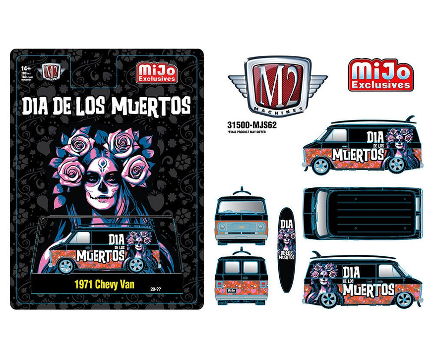 1971 Chevrolet Van With Surf Board - Dia De Los Muertos 2023 - Mijo Exclusives - M2 Machine - 1:64 - 31500-MJS62 Passion Diecast