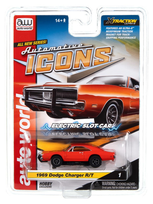 1969 Dodge Charger Orange  Slot Car Automotive  Icons  -X-TRACTION R2 - Hobby Exclusive / 1/64  Auto World - SC401 A