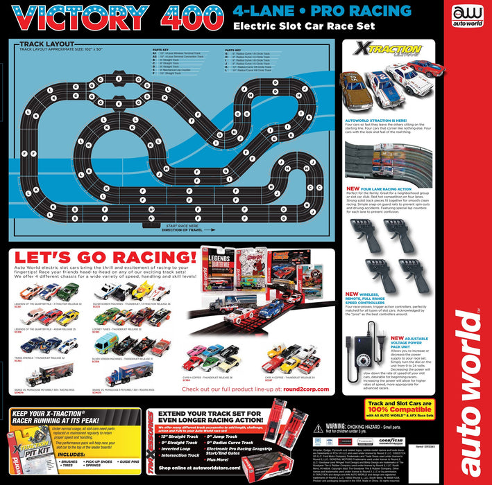 36' Victory 400 4-Lane Slot Car Race Set - X-Traction  Slot Car /1/64   Auto World  - SRS345
