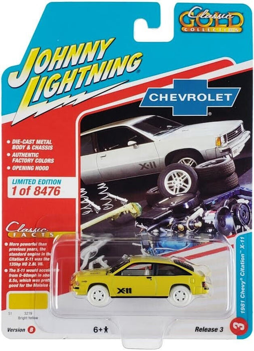 CHASE CAR 1981 Chevrolet Citation X-1 in Bright Yellow - Johnny Lightning 1/64 - JLSP280 BGR Passion Diecast