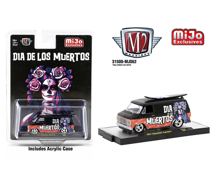 1971 Chevrolet Van With Surf Board - Dia De Los Muertos 2023 - Mijo Exclusives - M2 Machine - 1:64 - 31500-MJS62 Passion Diecast