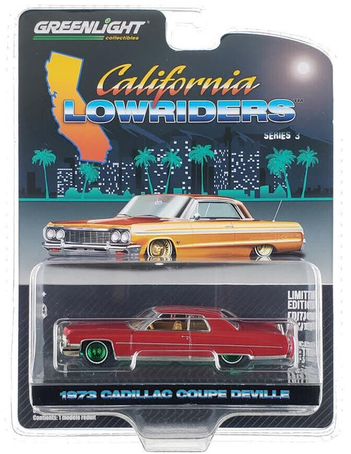 GreenMachine 1973 Cadillac Coupe deVille in Custom Maroon - California Lowriders Series 3 -1/64 Greenlight - 63040 EGR