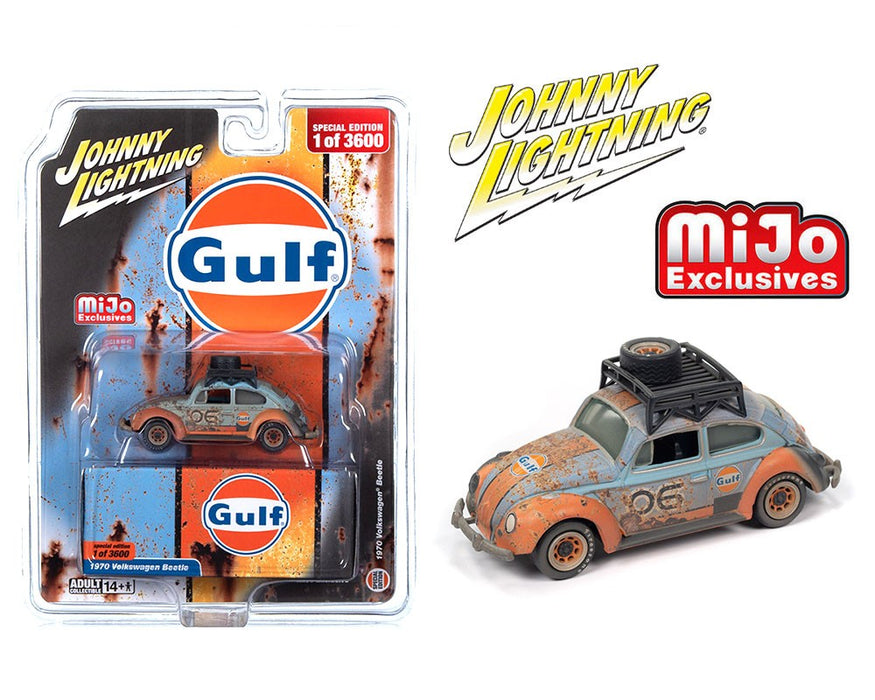 1970 Volkswagen Beetle Gulf Weathered w/ Rack Blue - Limited 3,600 - Johnny Lightning 1/64 - JLCP7453
