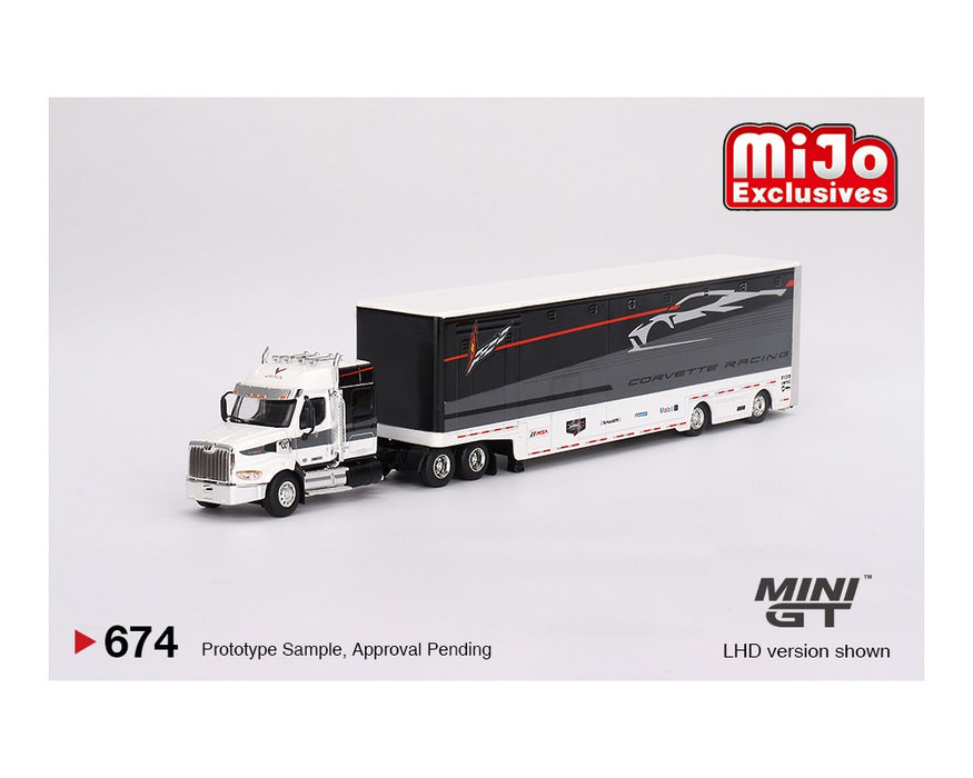 Chevrolet Corvette C8R Racing Cars no.3 & no.33 Winners with Western Star Transporter - MINI GT 1/64 - MGTS0009