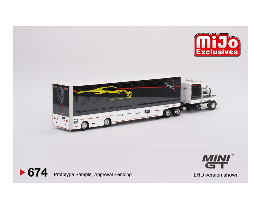Chevrolet Corvette C8R Racing Cars no.3 & no.33 Winners with Western Star Transporter - MINI GT 1/64 - MGTS0009