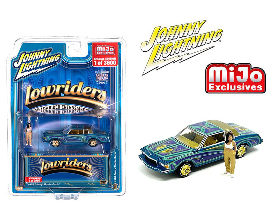 Lowriders 1978 Chevrolet Monte Carlo with American Diorama Figure Limited 3,600 - Johnny Lightning 1/64 - JLCP7458