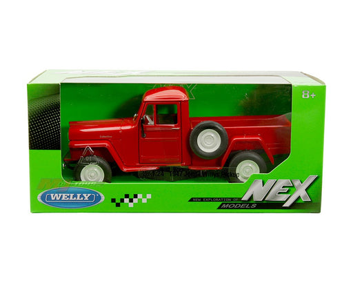 1947 Jeep Willys Pickup - Red - Welly 1/24 - 24116W RD - Passion Diecast