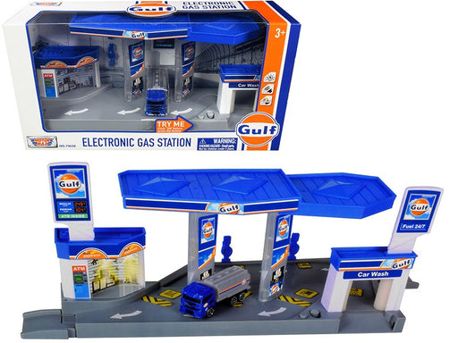 GULF Gas Station with Gas Tanker Sound & Light - Motormax 1/64 - 79638 - Passion Diecast