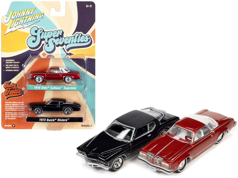 Super 70's Pack - 1976 Oldsmobile Cutlass - 1972 Buick Riviera - Set of 2 - Johnny Lightning - 1:64 - JLSP341 B