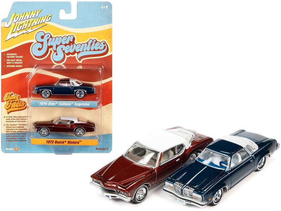 Super 70's Pack - 1976 Oldsmobile Cutlass - 1972 Buick Riviera - Set of 2 - Johnny Lightning - 1:64 - JLSP341 A