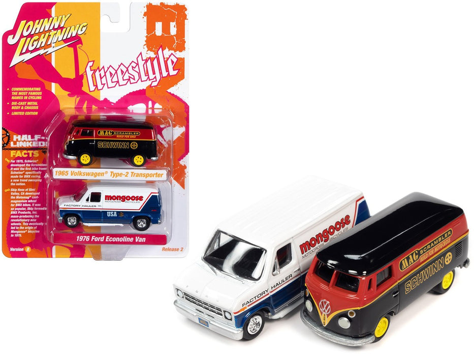 BMX/Freestyle Bikes Pack - Schwinn 1965 VW Type 2 - Mongoose 1976 Ford Van - Set of 2 - Johnny Lightning - 1:64 - JLSP342 B