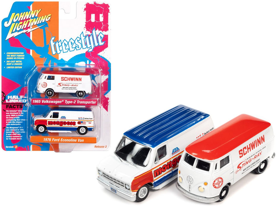 BMX/Freestyle Bikes Pack - Schwinn 1965 VW Type 2 - Mongoose 1976 Ford Van - Set of 2 - Johnny Lightning - 1:64 - JLSP342 A