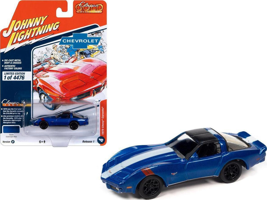 1979 Chevrolet Corvette in Dark Metallic Blue - Johnny Lightning 1/64 - JLSP324 B Passion Diecast