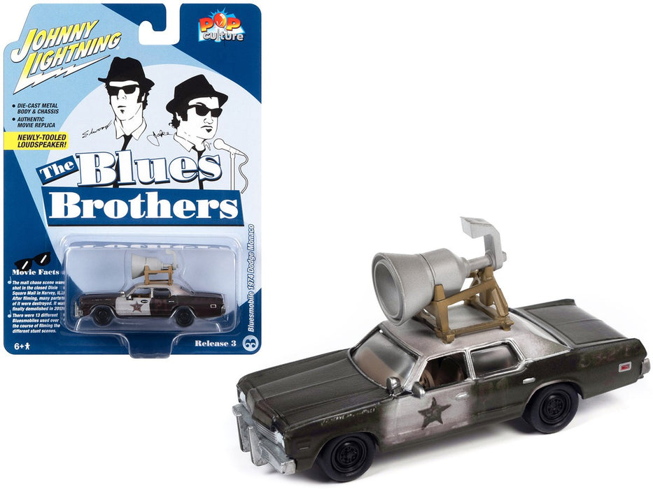 Blues Brothers with Roof Speaker - 1974 Dodge Monaco in Black and White - Johnny Lightning - 1/64 - JLSP346