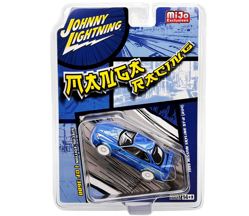 (CHASE) 1999 Nissan GT-R R34 Manga Racing - Blue - Mijo Exclusives Limited 3,600 Pieces - Johnny Lightning - 1/64 - JLCP7455GR