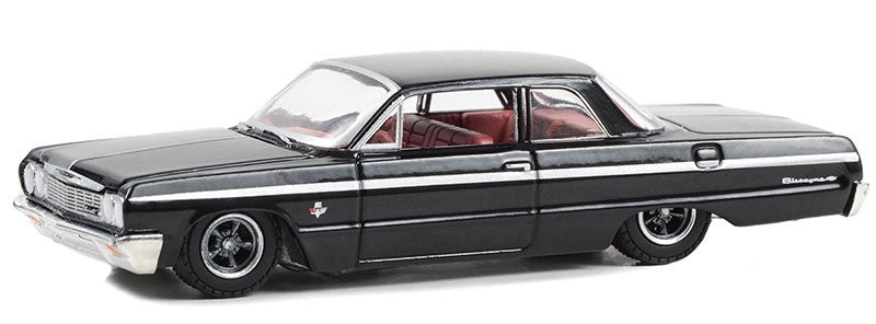 1964 Chevrolet Biscayne in Black with Red Interior - California Lowriders Series 4 - 1/64 Greenlight - 63050 D