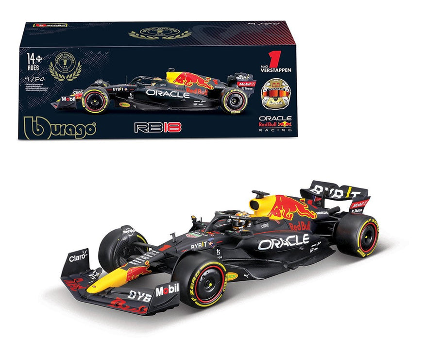 Race F1 Oracle Red Bull RB18 2022 No.1 Max Verstappen - Bburago 1/24 - 18-28026 MV - Passion Diecast 