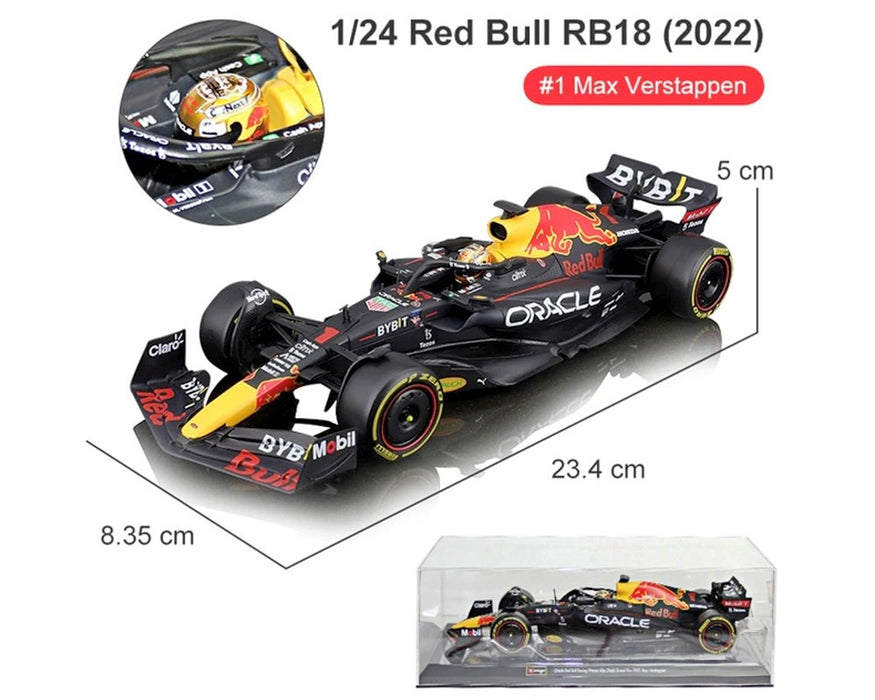 Race F1 Oracle Red Bull RB18 2022 No.1 Max Verstappen - Bburago 1/24 - 18-28026 MV - Passion Diecast 