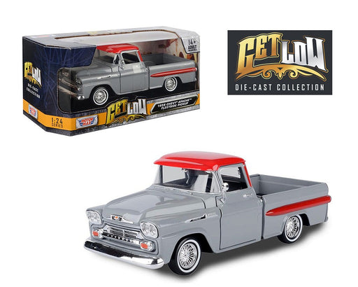 1958 Chevrolet Apache Fleetside Pick Up w/ Red Top Lowrider (Grey) - Get Low - Motormax 1-24 - 79033 GRY - Passion Diecast 
