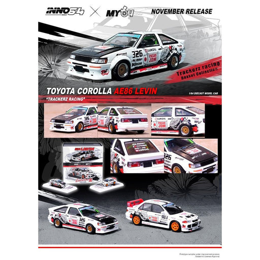 TOYOTA COROLLA AE86 LEVIN TRACKERZ RACING - INNO 64 - 1/64 - IN64-AE86-TRACKERZ Passion Diecast