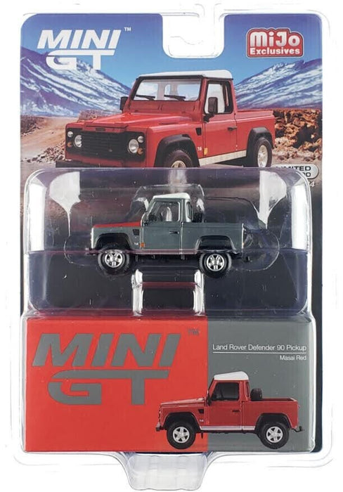 (CHASE CAR) Land Rover Defender 90 Pickup - Masai Red - Mini GT - 1:64 - MGT00323GR Passion Diecast