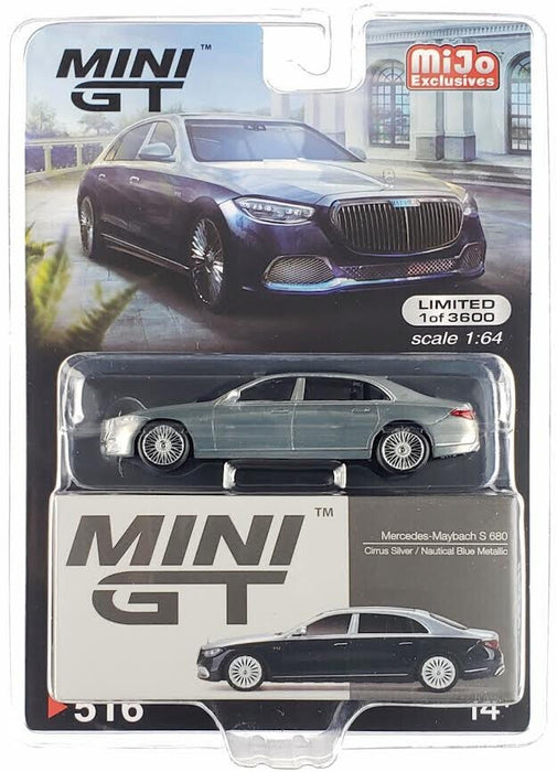 (CHASE CAR) Mercedes-Maybach S680 Cirrus Silver / Nautical Blue Metallic - Mini GT - 1:64 - MGT00516GR Passion Diecast