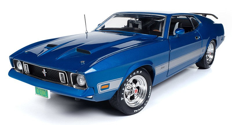 1973 Ford Mustang Mach 1 in Blue Glow - Class of 1973 - Auto World / American Muscle 1/18 - AMM1323