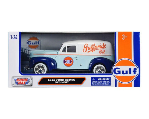 1940 Ford Sedan Delivery - Light Blue/White - Gulf - Motormax 1-24 - 79661 Passion Diecast