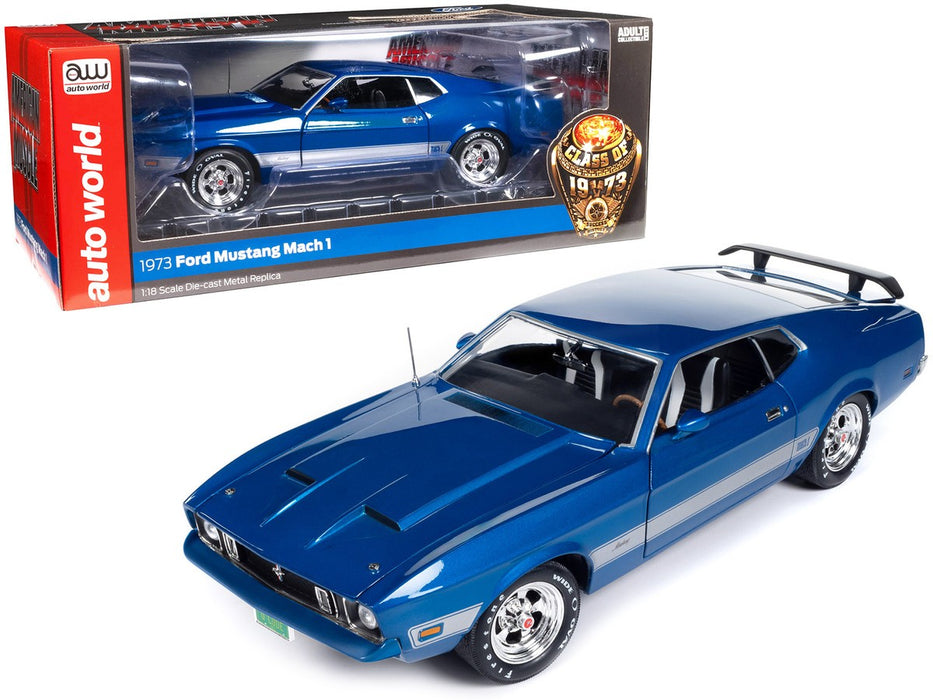 1973 Ford Mustang Mach 1 in Blue Glow - Class of 1973 - Auto World / American Muscle 1/18 - AMM1323