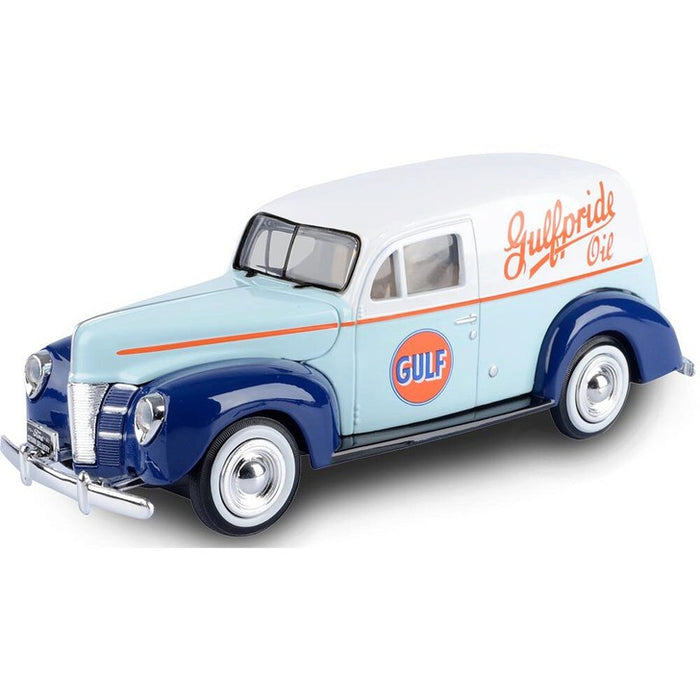 1940 Ford Sedan Delivery - Light Blue/White - Gulf - Motormax 1-24 - 79661 Passion Diecast