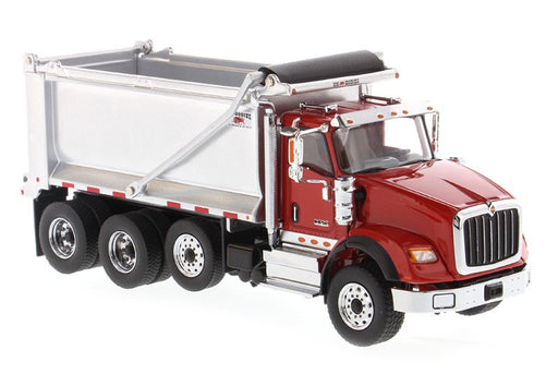 International HX260 Tandem Truck with Pusher Axle Red with Ox Bodies Stampede Dump Bed - Diecast Master 1/50 - 71076