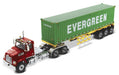 Western Star 4700 Day Cab Red with Yellow Skeletal Trailer and 40' EverGreen Shipping Container - Diecast Master - 1/50 - 71049