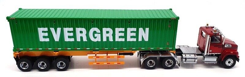 Western Star 4700 Day Cab Red with Yellow Skeletal Trailer and 40' EverGreen Shipping Container - Diecast Master - 1/50 - 71049