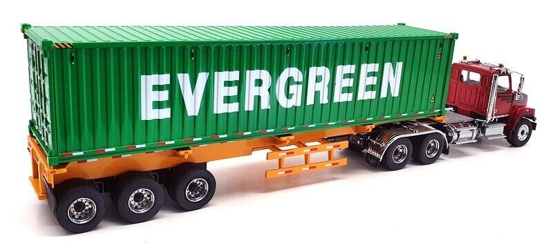 Western Star 4700 Day Cab Red with Yellow Skeletal Trailer and 40' EverGreen Shipping Container - Diecast Master - 1/50 - 71049