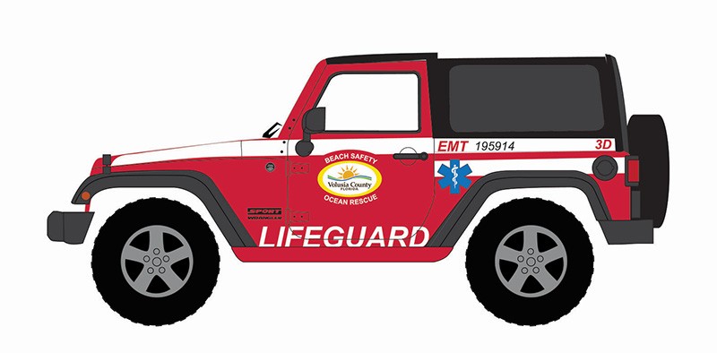 Volusia County Florida Beach Safety Ocean Resuce 2011 Jeep Wrangler - Responders Series 2 - 1/64 Greenlight - 67060 E
