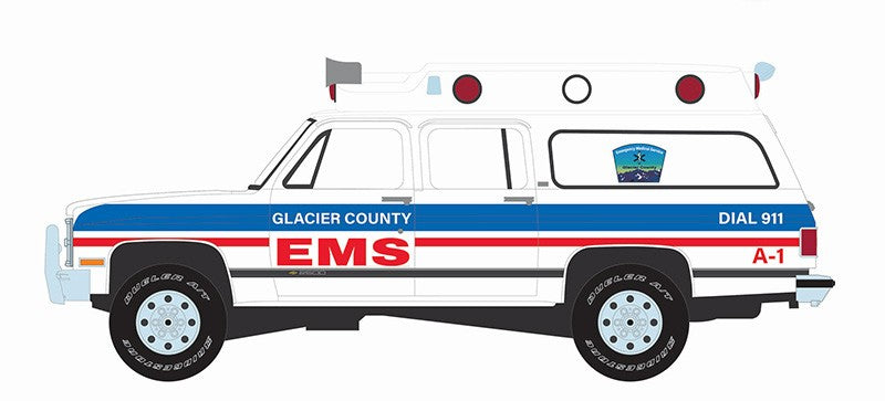 Glacier County 1991 Chevrolet Suburban Ambulance Cut Bank, Montana - Responders Series 2 - 1/64 Greenlight - 67060 B