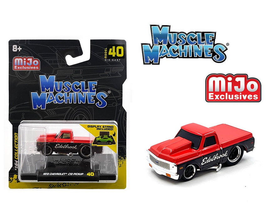 1972 Chevrolet C-10 Pick Up Edelbrock - Red with Black - Mijo Exclusives - Maisto - Muscle Machines 1/64 - 15567RD