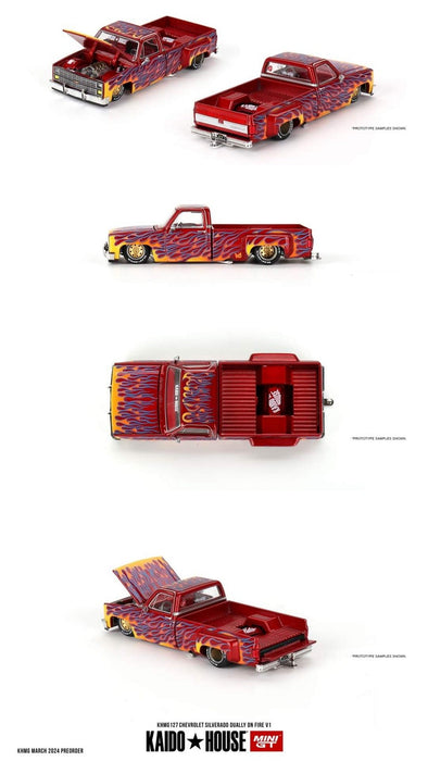 Kaido★House - Chevrolet Silverado Dually on Fire V1 - Mini GT - Mijo Exclusives - 1/64 - KHMG127 Passion Diecast