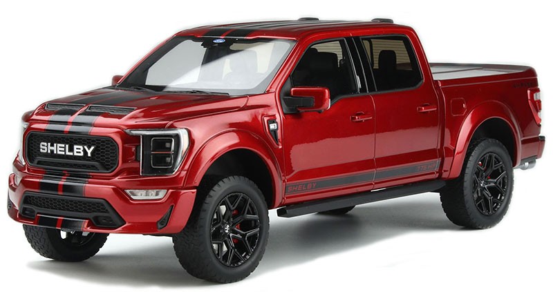 2022 Ford Shelby F-150 Pickup in Rapid Red Metallic with Black Stripes Limited Edition - 1/18 - GT SPIRIT - US061