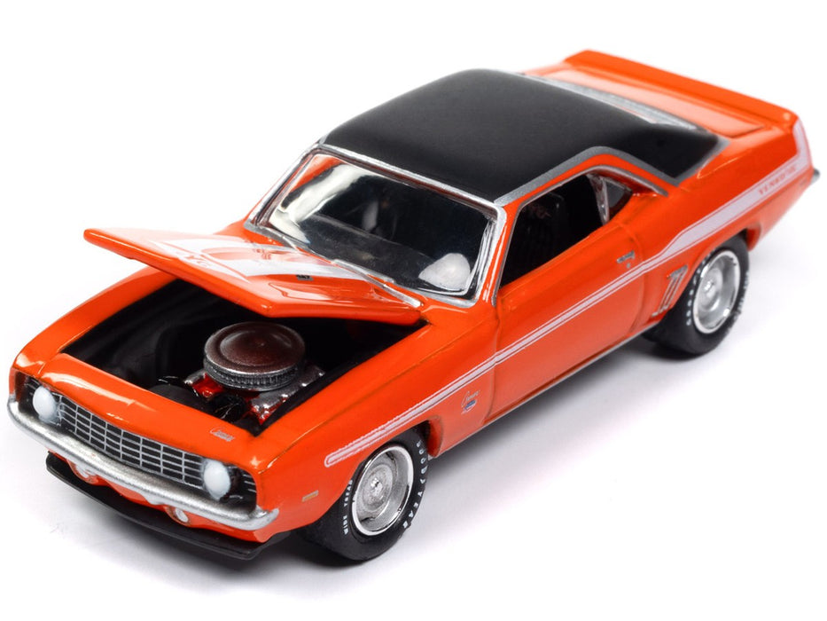 1969 Chevrolet Yenko Camaro in Hugger Orange with Black Vinyl Roof and White Yenko - Johnny Lightning 1/64 - JLSP376
