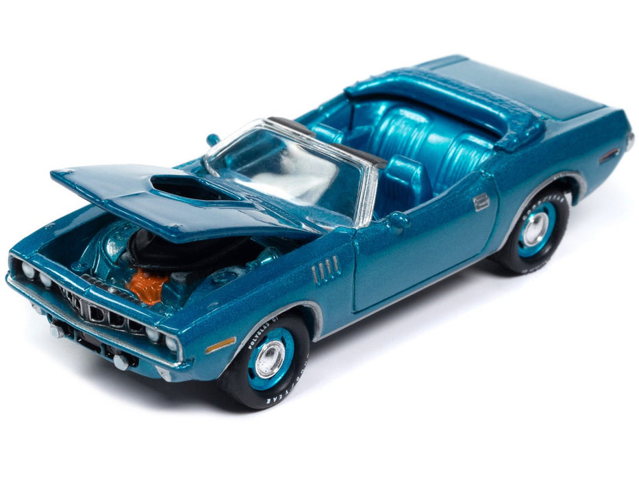 1971 Plymouth Cuda Convertible in Blue Fire Metallic - Johnny Lightning 1/64 - JLSP375 Passion Diecast
