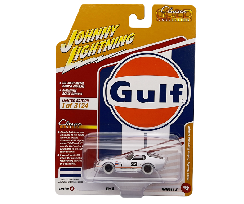 CHASE CAR 1965 Shelby Daytona Gulf in Light Gulf Blue with Orange Stripes - Johnny Lightning - 1/64 - JLSP356 AGR